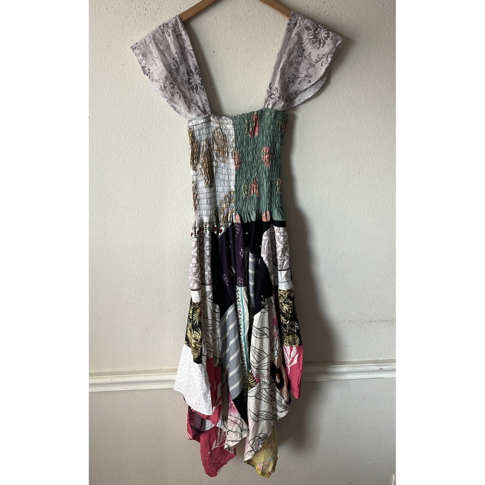 Ashley Taylor Patchwork Dress Strap Smock Boho Festival Hippie Colorful OS New - Picture 2 of 16